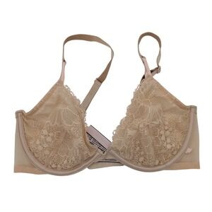 Victoria's Secret Beige Floral Lace Unlined Demi Bra Underwire 34D